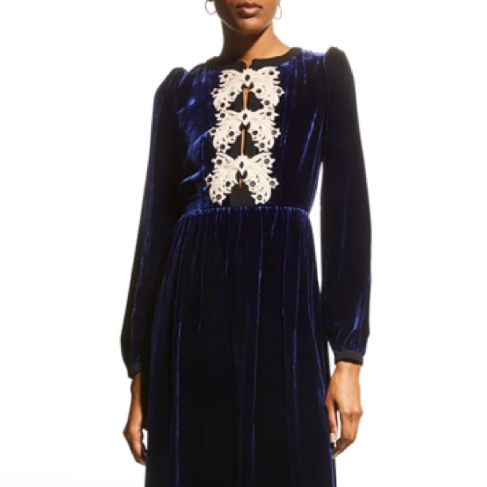 SALONI Camille Velvet Dress w/ Appliques